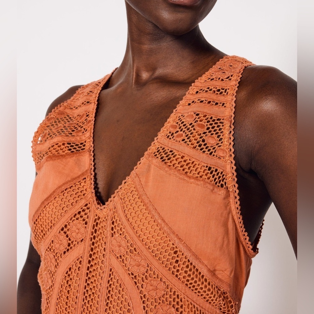 Cleobella Shelby Crochet Midi Dress XL Coral Orange Sheer Boho No Lining - Picture 4 of 16